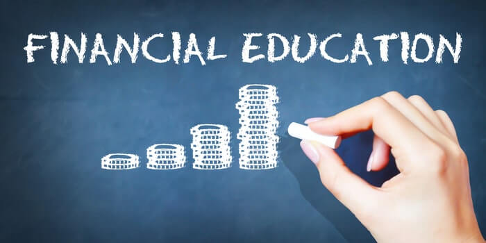 financial education text on blackboard