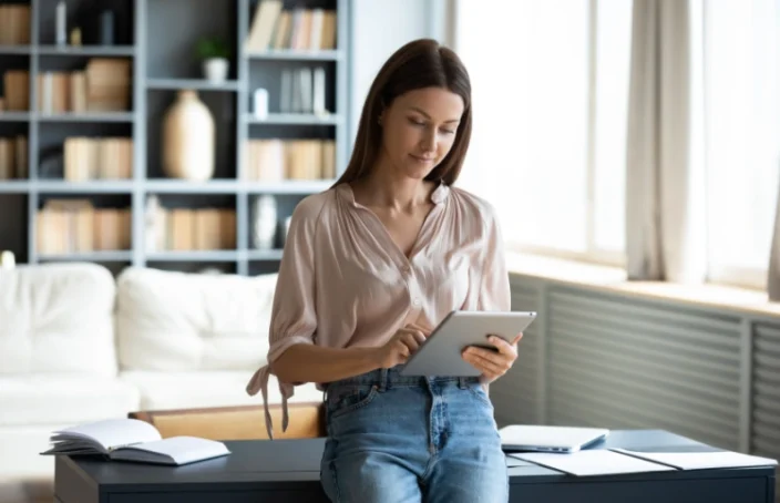 Young woman reviewing loan information